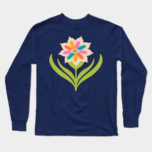 TAMI Mid-Century Modern Mod Floral Pointed Daisy in Bright Multi-Colours - UnBlink Studio by Jackie Tahara Long Sleeve T-Shirt